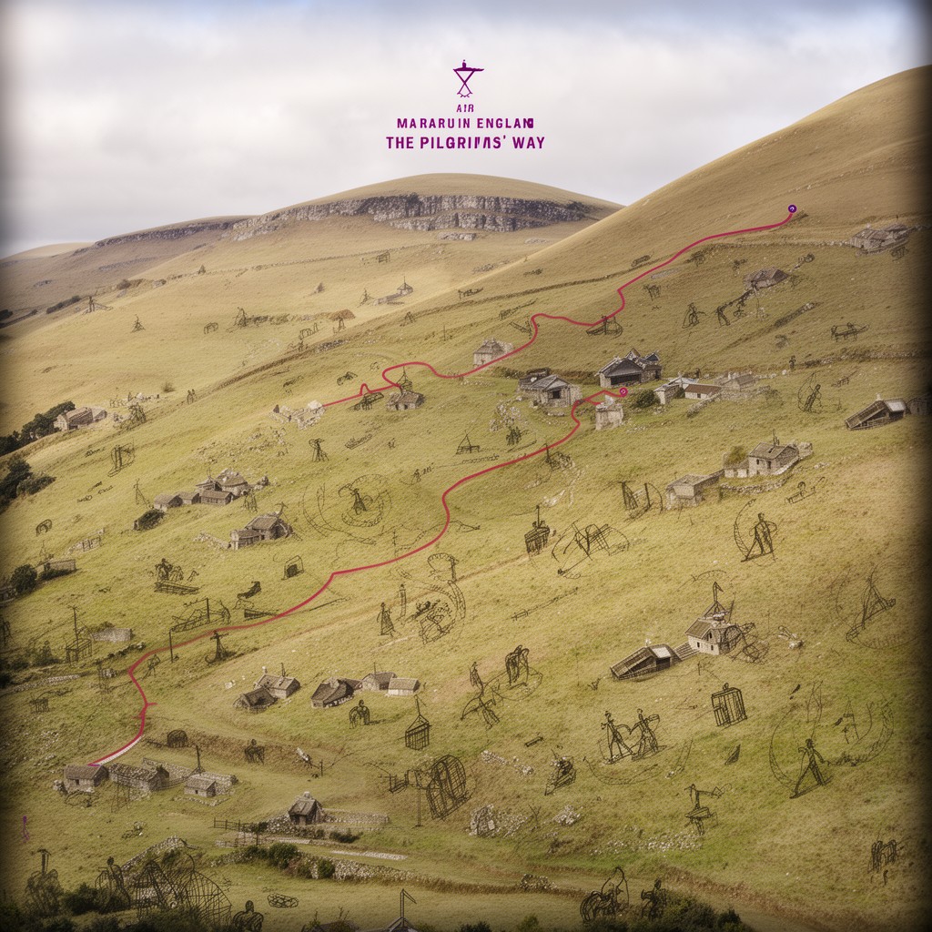 AI-generated illustration of Pilgrims’ Way route