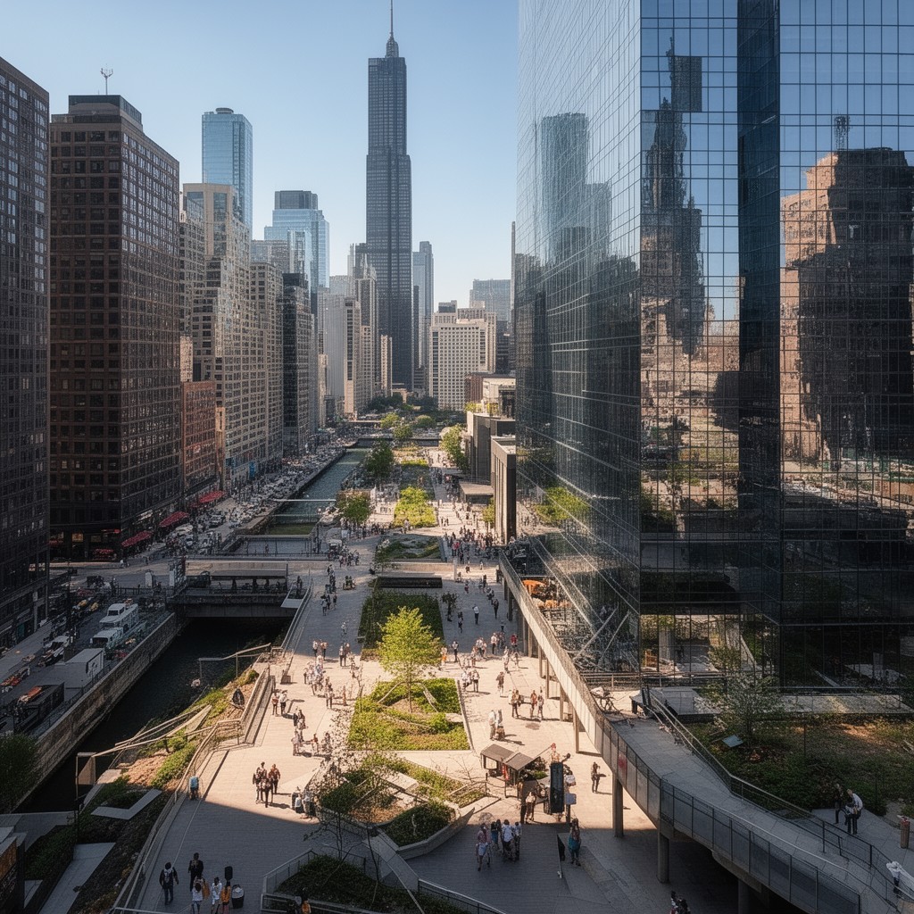 AI-generated illustration of 150 North Riverside (adjacent area)