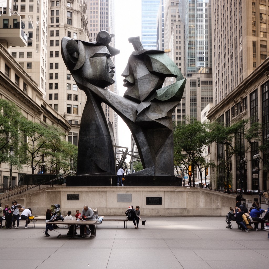 AI-generated illustration of Picasso sculpture at Daley Plaza