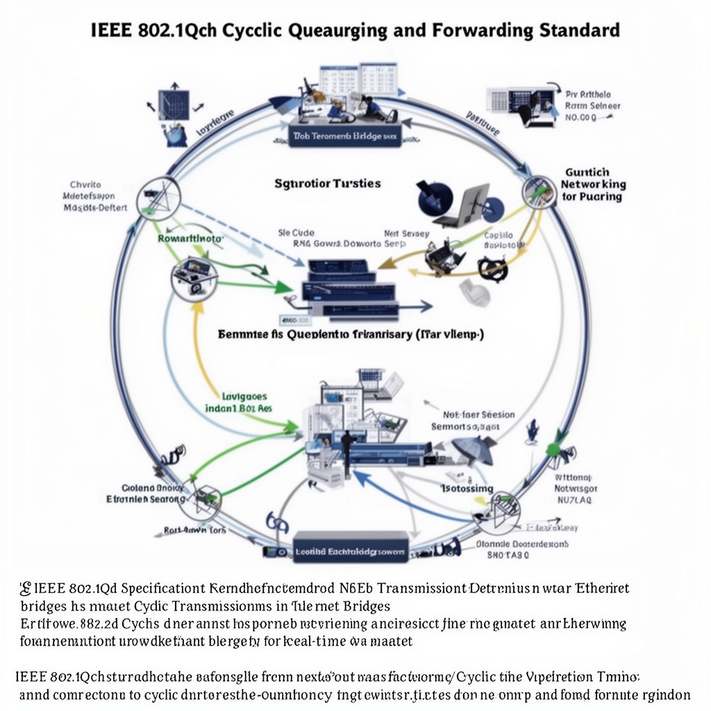 AI-generated illustration of IEEE 802.1Qch cyclic queuing and forwarding standard