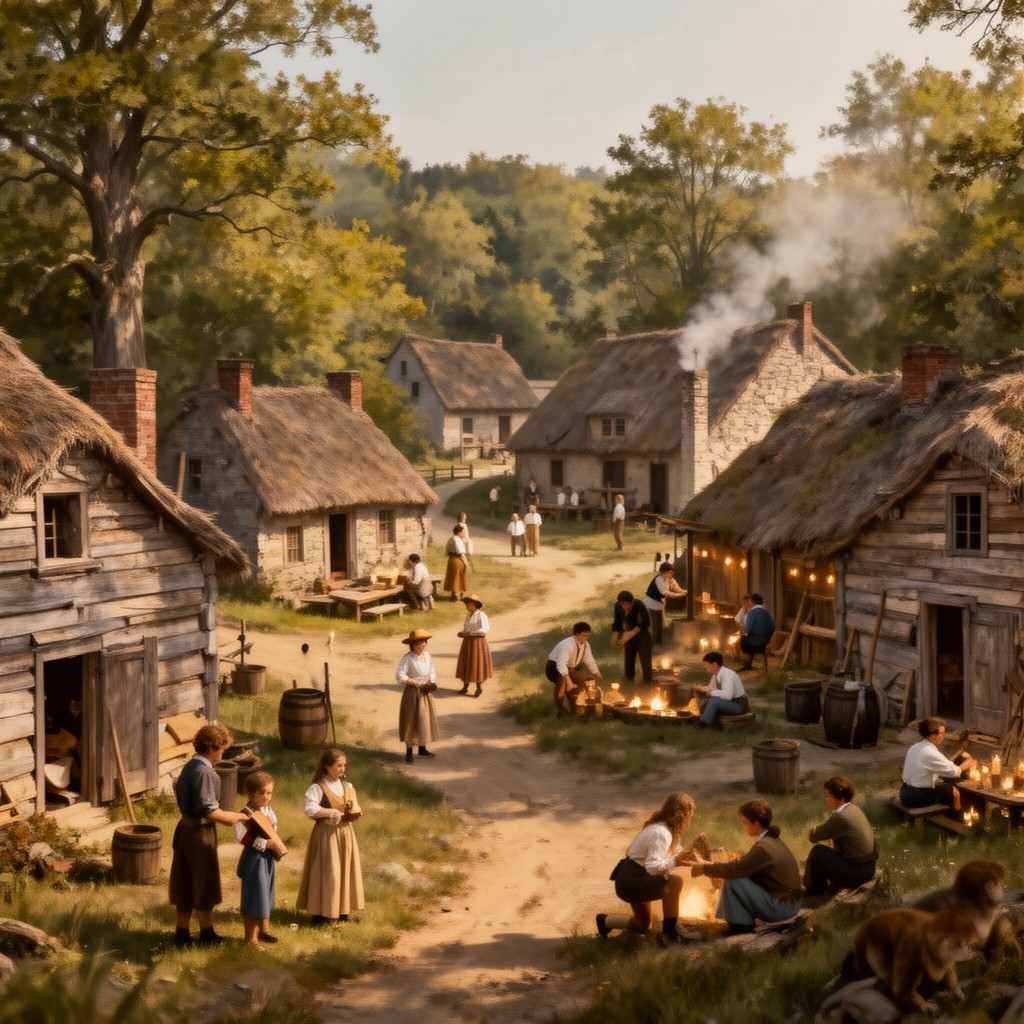 AI-generated illustration of 17th-Century English Village