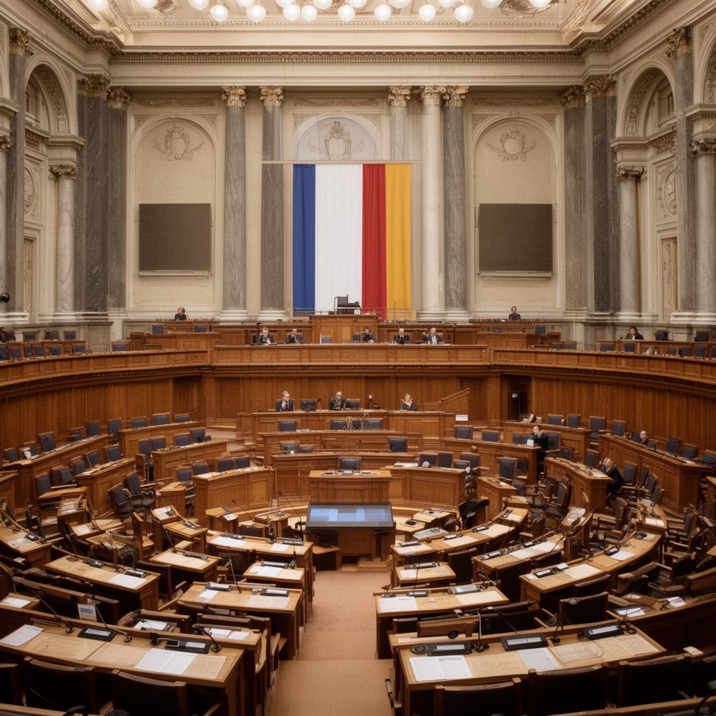 AI-generated illustration of Federal Council Chamber in Parliament Building