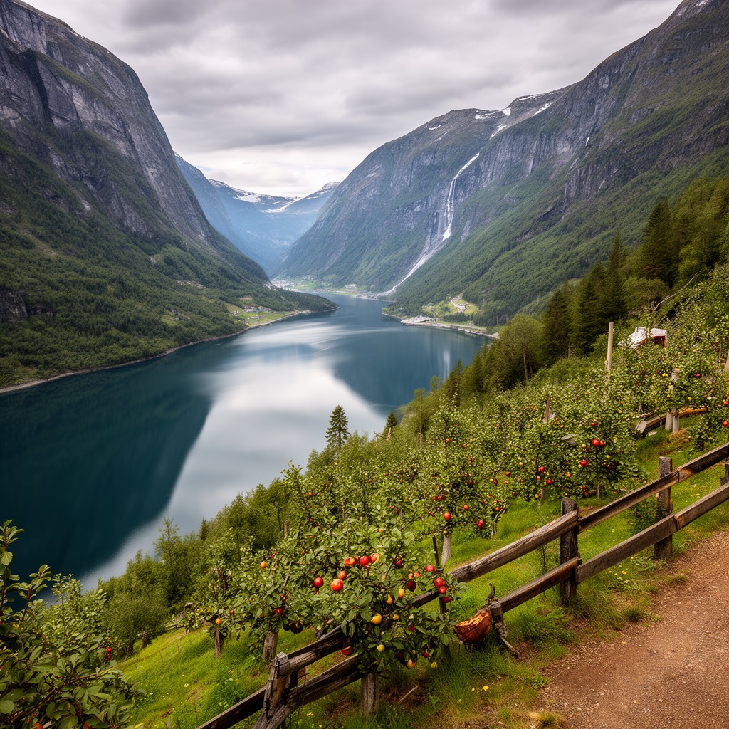 AI-generated illustration of Hardangerfjord
