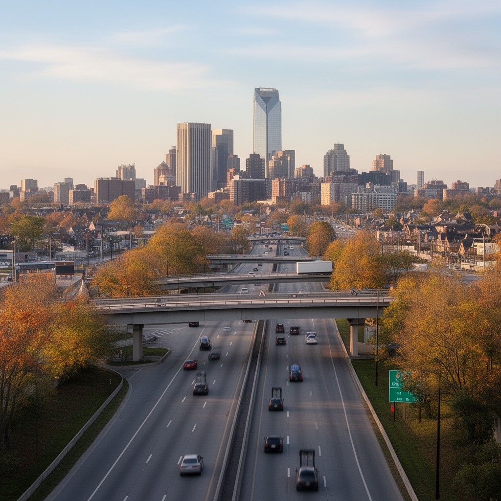 AI-generated illustration of Massachusetts Turnpike (Interstate 90) in parts of Massachusetts