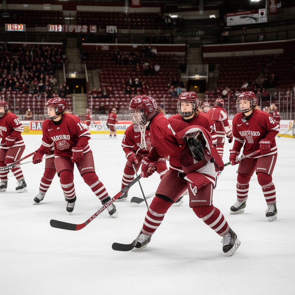 AI-generated illustration of Harvard Crimson women’s ice hockey