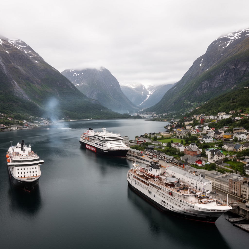 AI-generated illustration of Hurtigruten coastal route