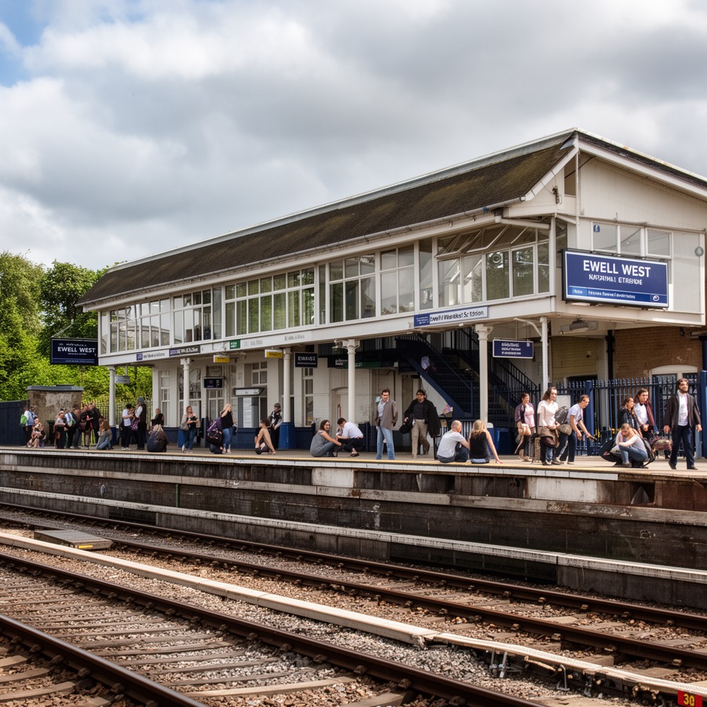 AI-generated illustration of Ewell West railway station