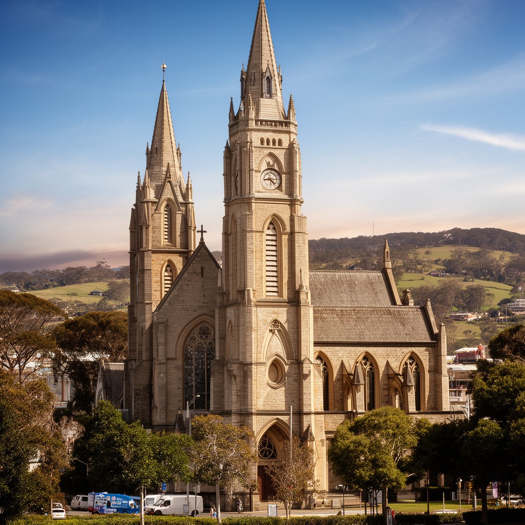 AI-generated illustration of St Francis Xavier Cathedral, Wollongong
