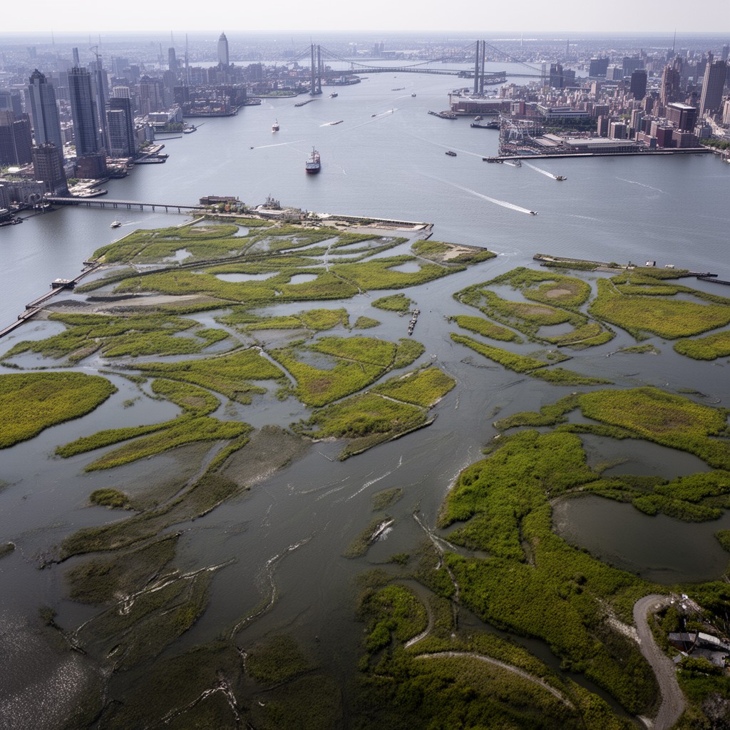 AI-generated illustration of New York Harbor estuarine system