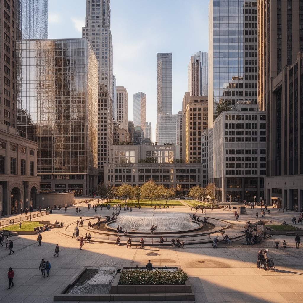 AI-generated illustration of Federal Center Plaza
