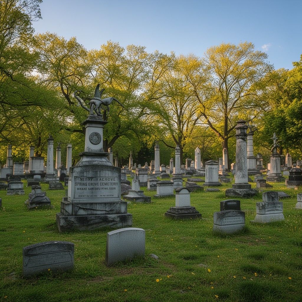 AI-generated illustration of Spring Grove Cemetery, Cincinnati, Ohio, United States