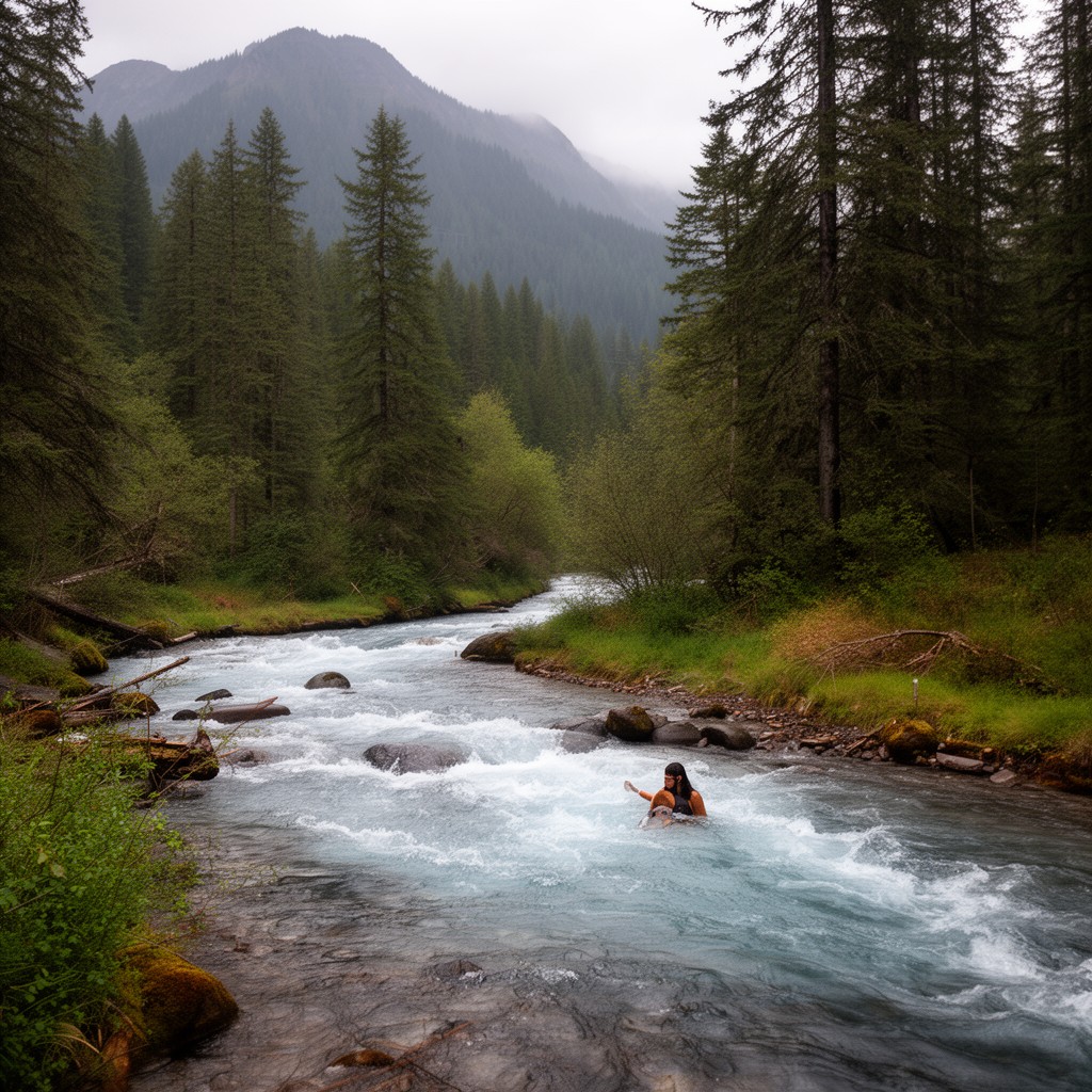 AI-generated illustration of Skamania (a Chinookan word meaning swift waters)