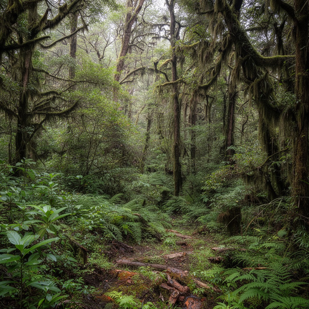 AI-generated illustration of Valdivian temperate rain forest