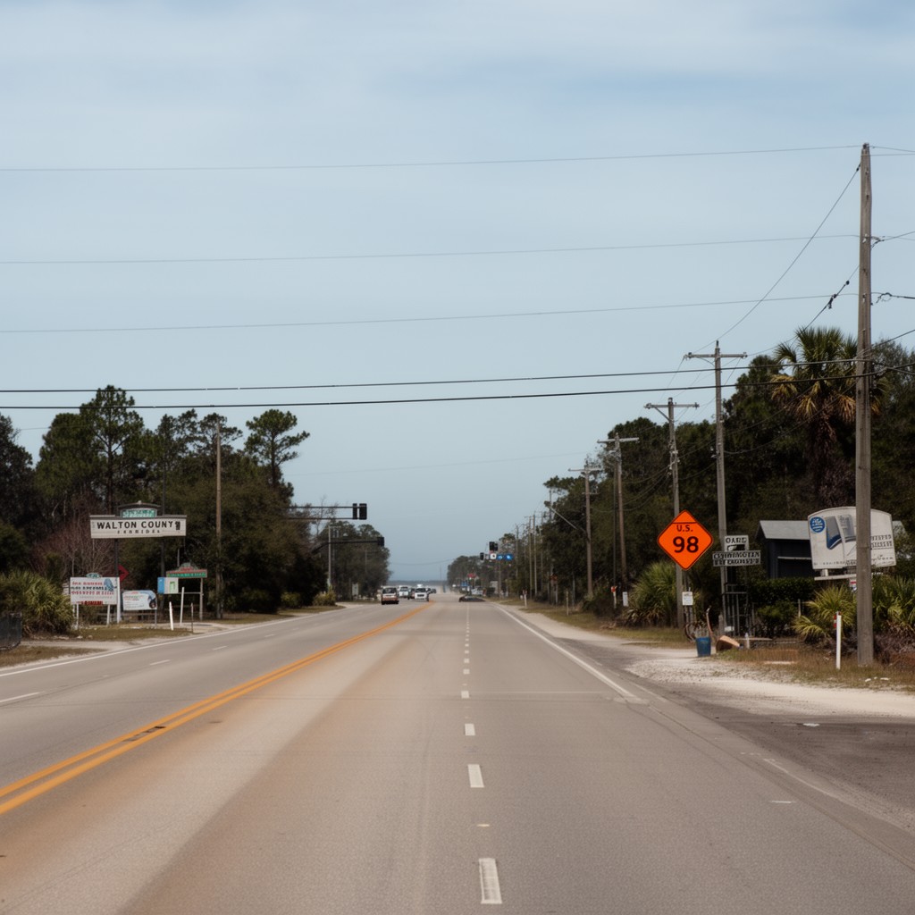 AI-generated illustration of U.S. Route 98 in Walton County, Florida
