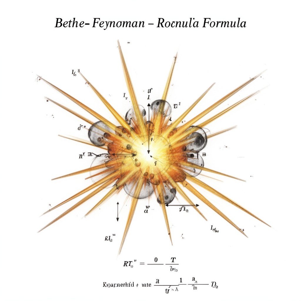 AI-generated illustration of Bethe–Feynman formula for nuclear explosions