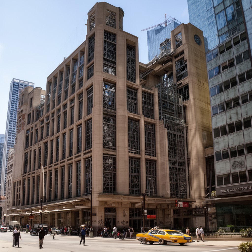 AI-generated illustration of Harold Washington Library Center