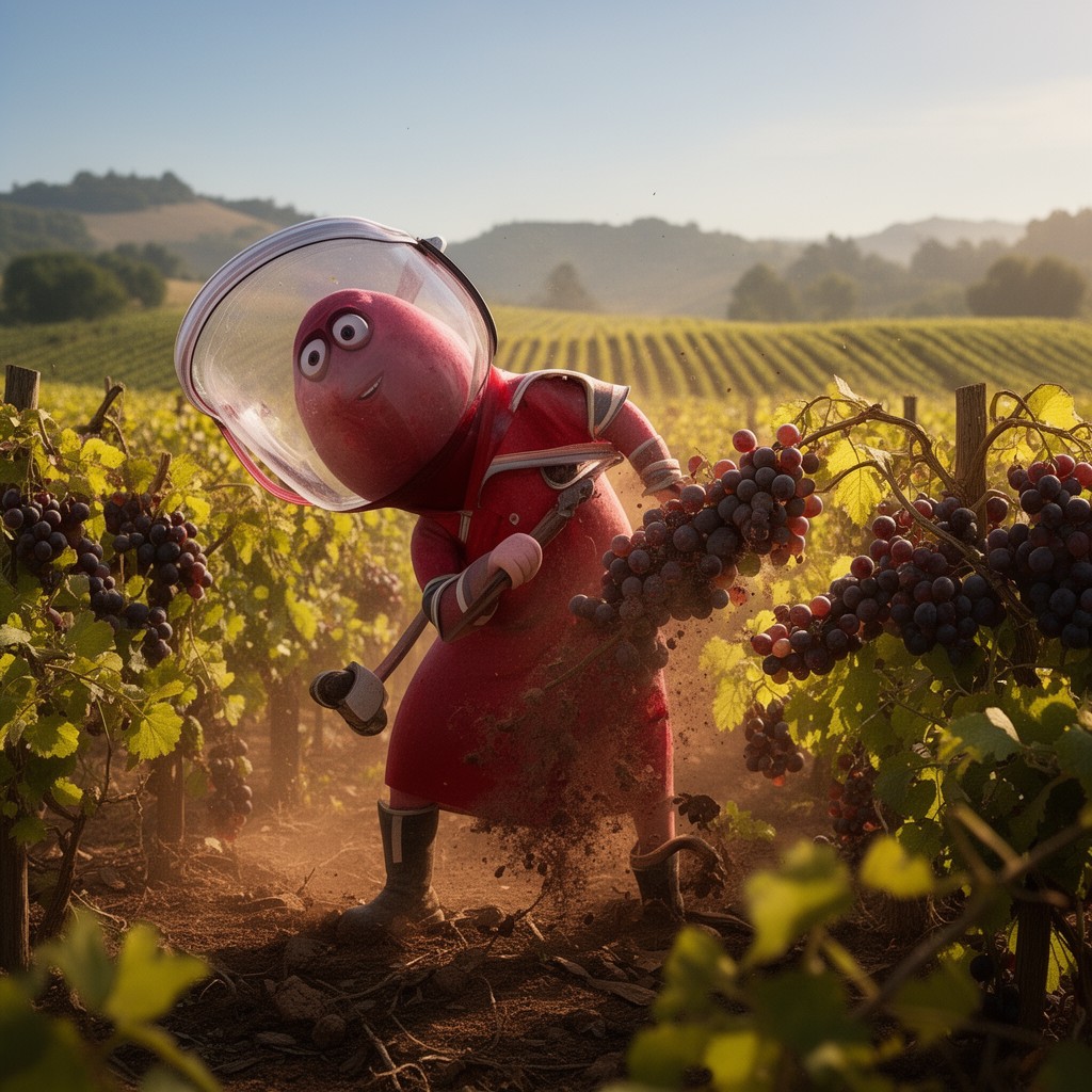 AI-generated illustration of “Rutherford dust” character in its red wines