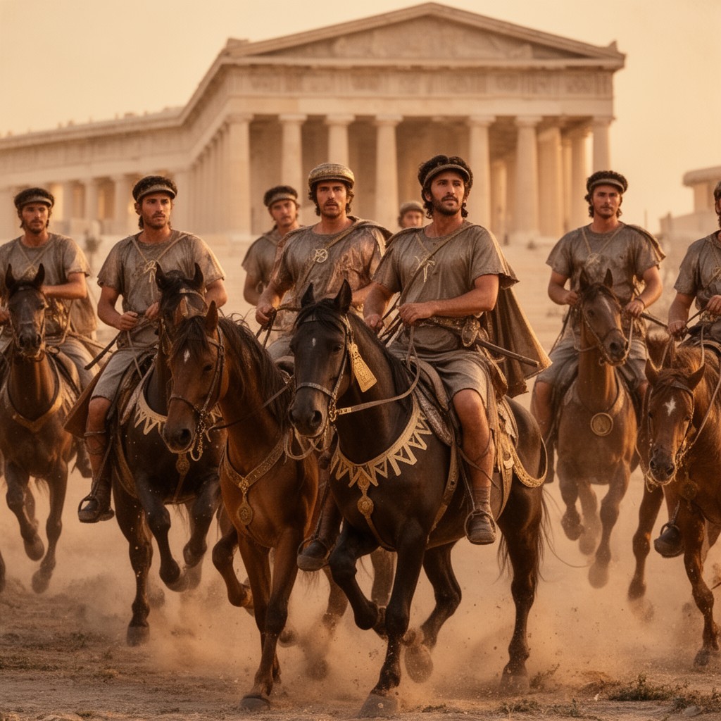 AI-generated illustration of Athenian cavalry