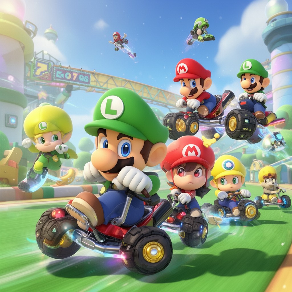 AI-generated illustration of Mario Kart 8