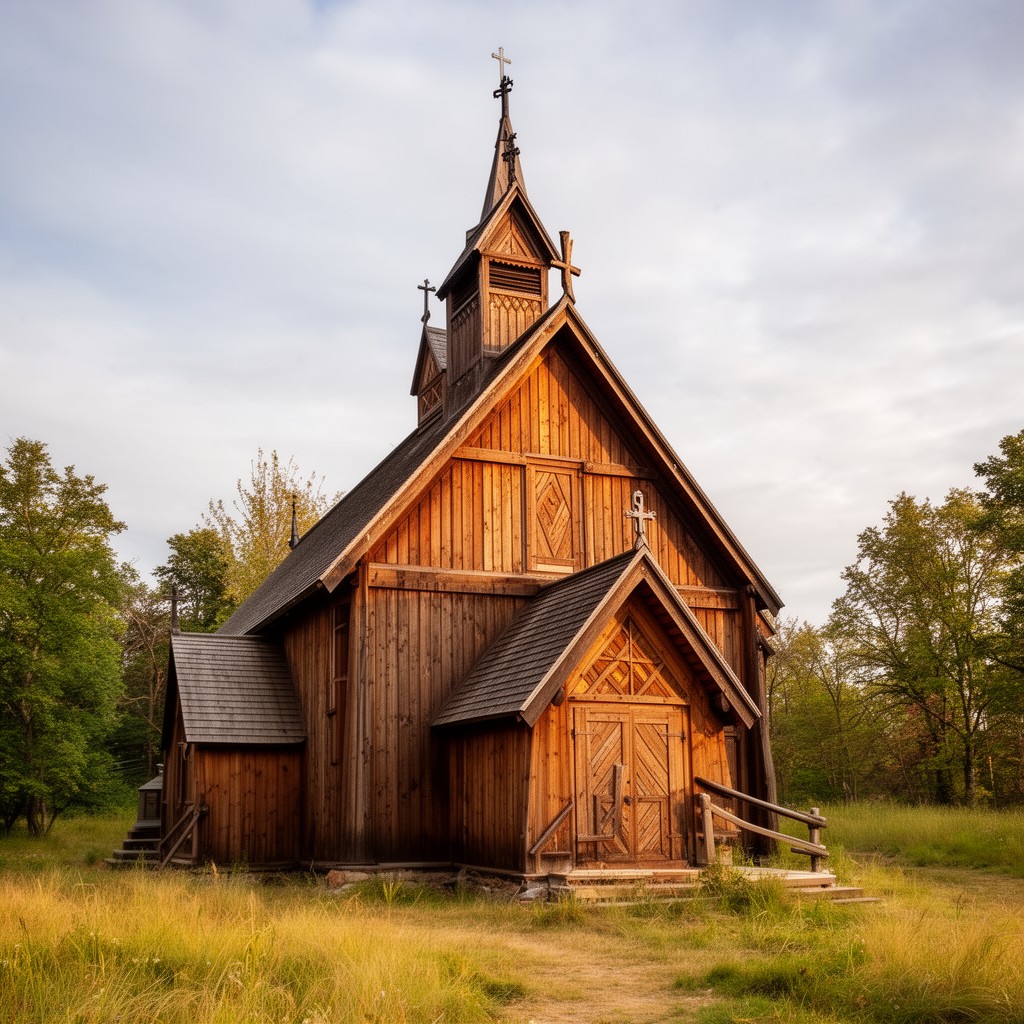 AI-generated illustration of Stavkirke (Washington Island Stavkirke)