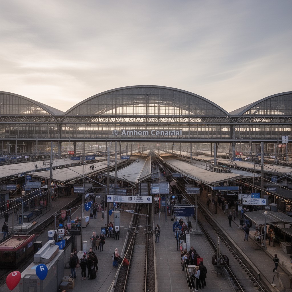 AI-generated illustration of Arnhem Centraal railway station