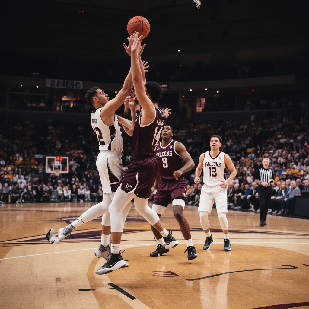 AI-generated illustration of Fairmont State Fighting Falcons men's basketball