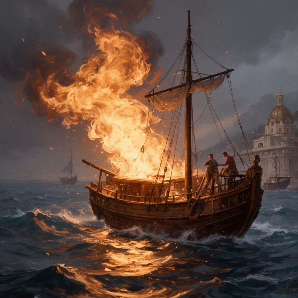 AI-generated illustration of Greek fire