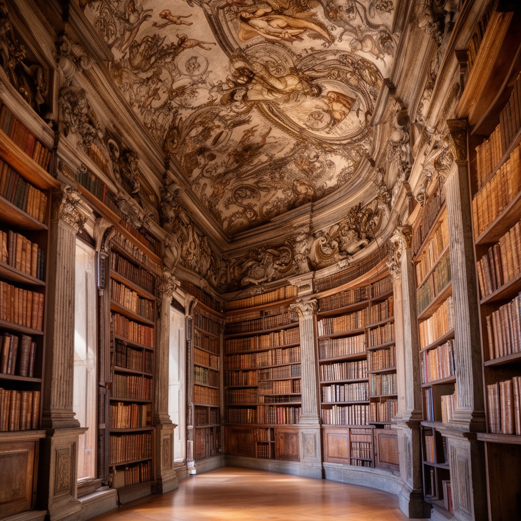 AI-generated illustration of Biblioteca Joanina