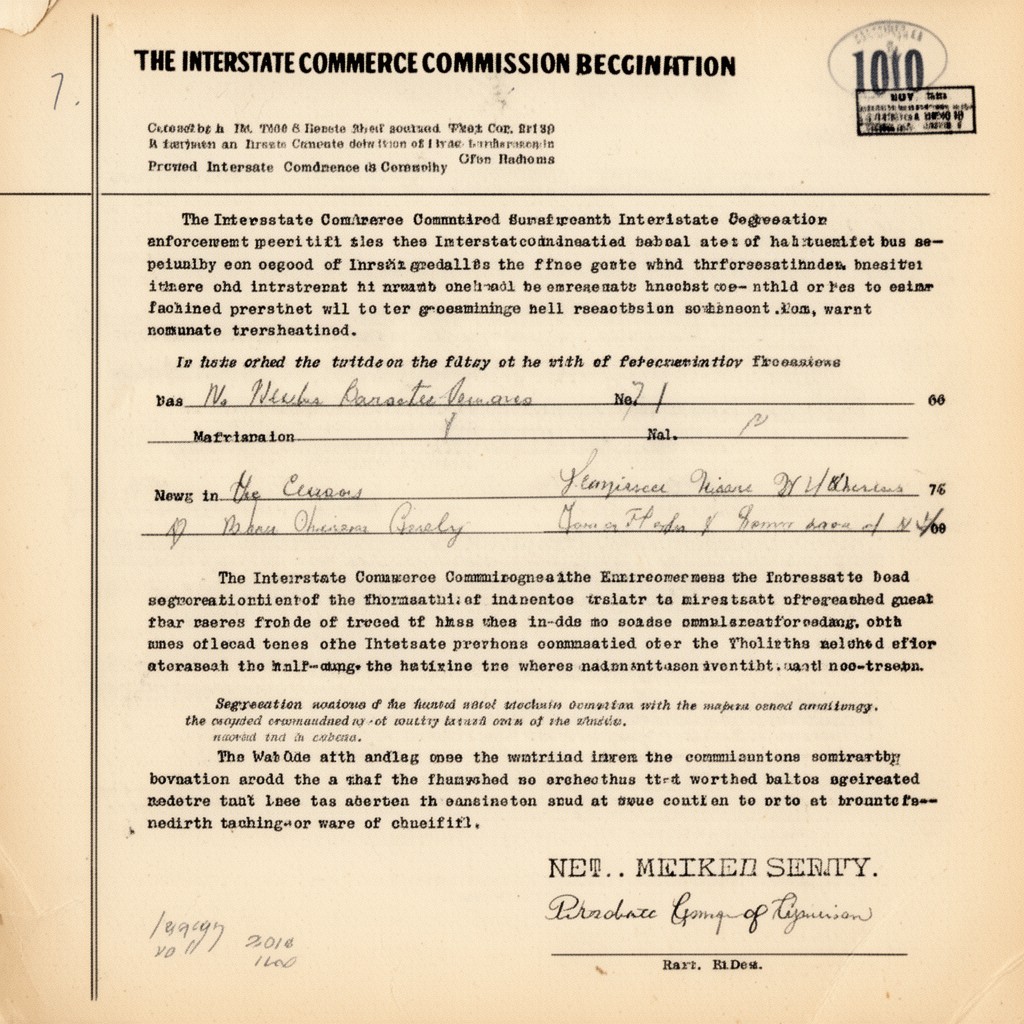 AI-generated illustration of Interstate Commerce Commission enforcement order against segregation