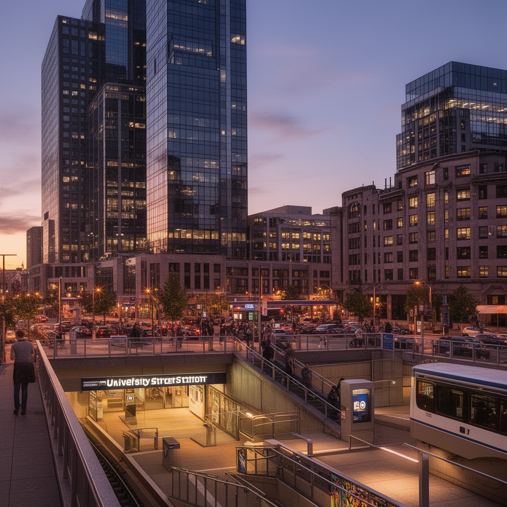 AI-generated illustration of University Street Station