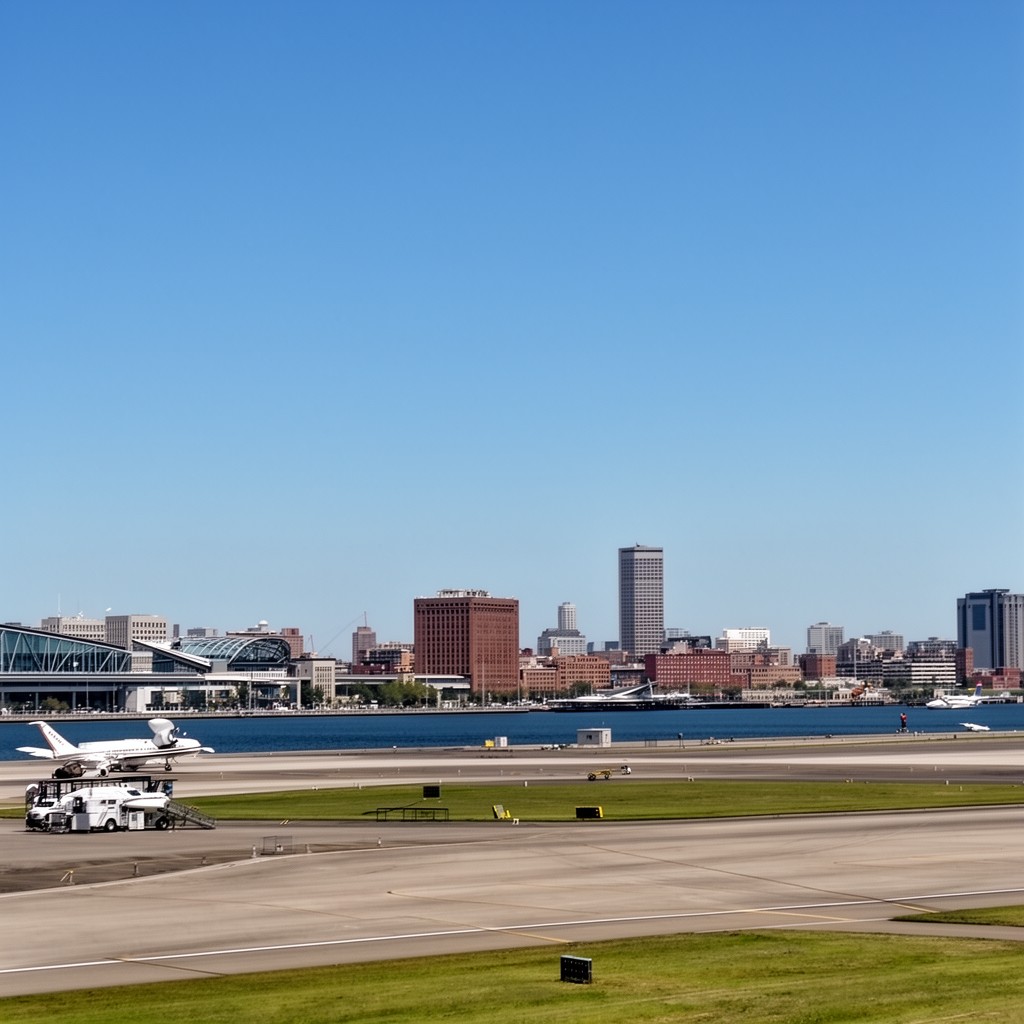 AI-generated illustration of Burke Lakefront Airport