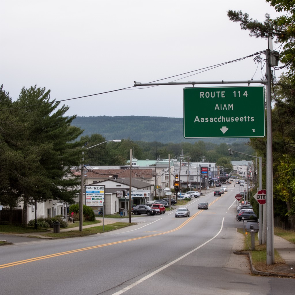 AI-generated illustration of Route 114 in Massachusetts