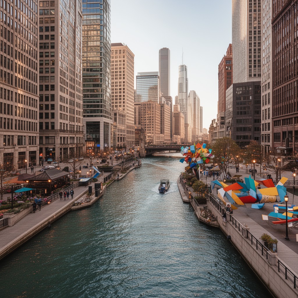 AI-generated illustration of Chicago Riverwalk