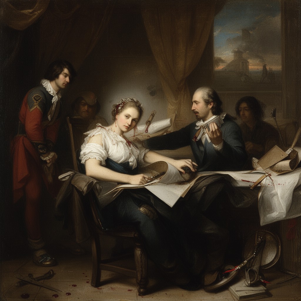 AI-generated illustration of murder of Jean-Paul Marat