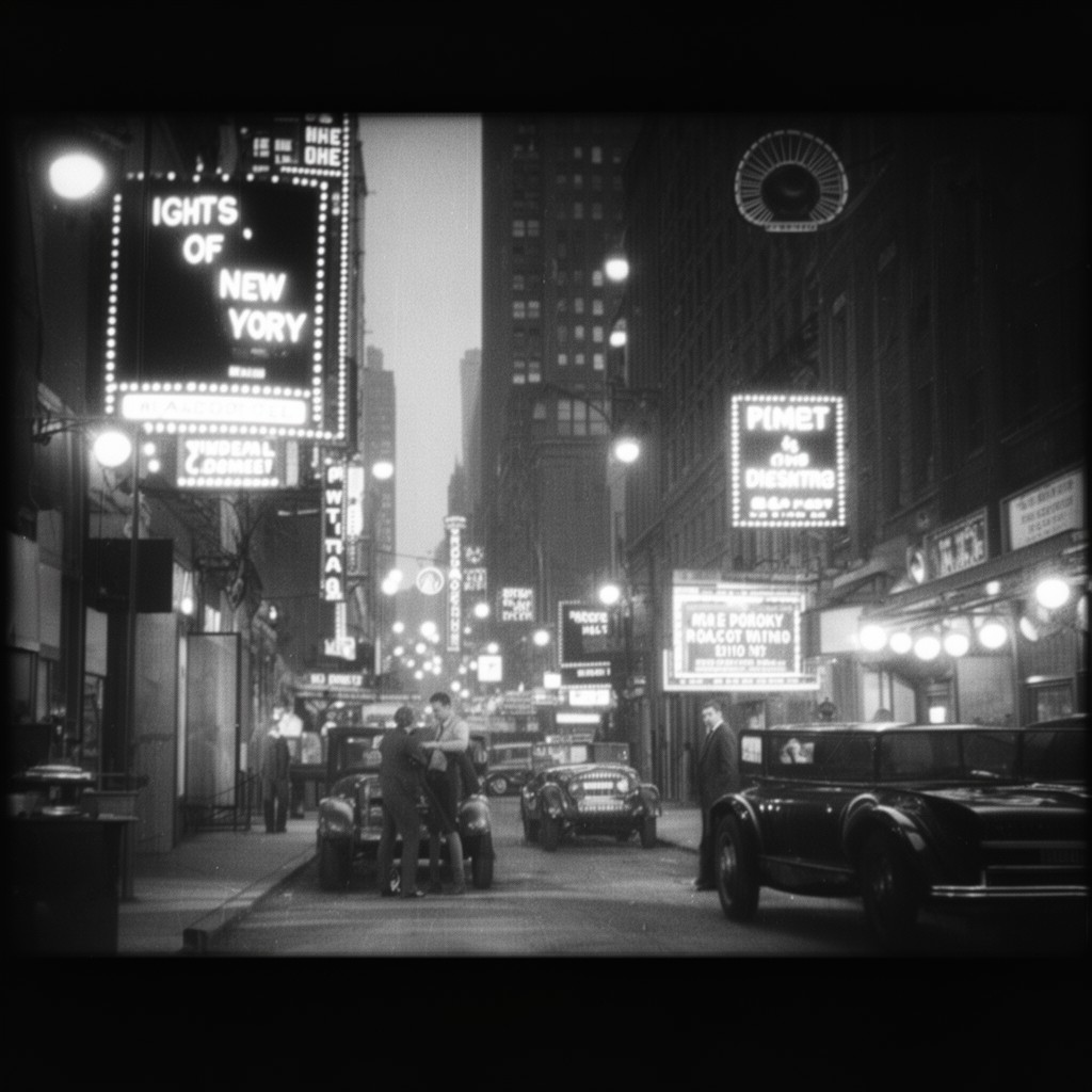 AI-generated illustration of Lights of New York (1928 film)