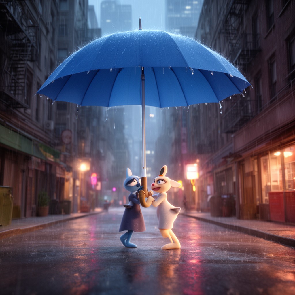 AI-generated illustration of The Blue Umbrella