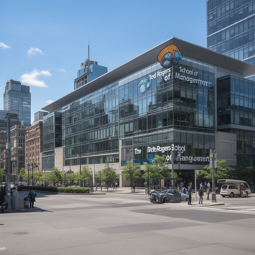 AI-generated illustration of Ted Rogers School of Management building