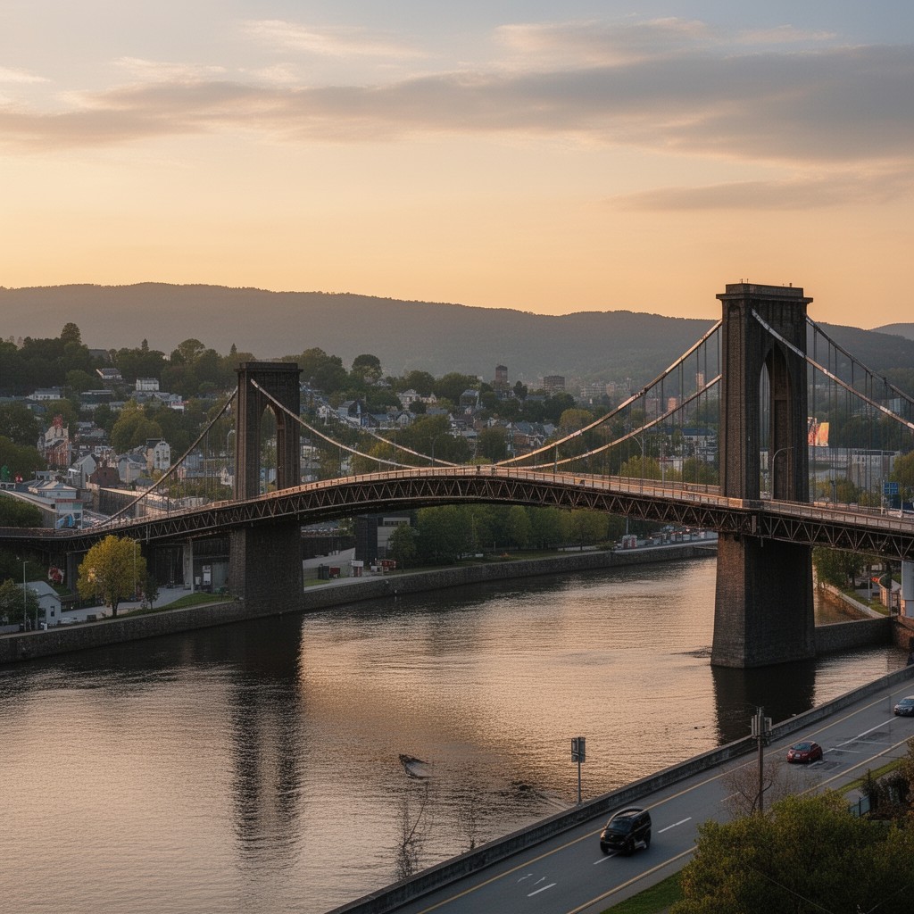 AI-generated illustration of Kingston–Port Ewen Suspension Bridge