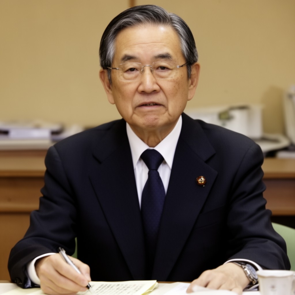 AI-generated illustration of Yoshirō Mori (as Prime Minister of Japan)