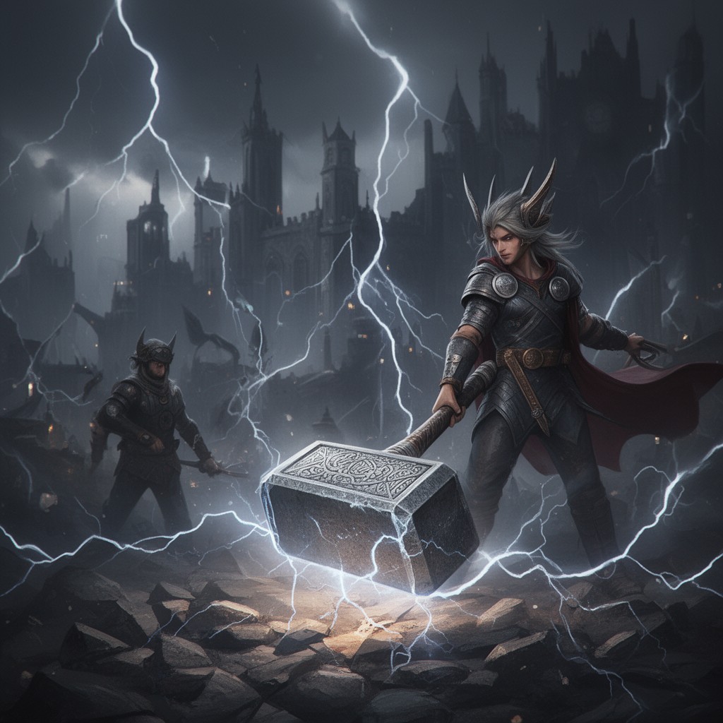 AI-generated illustration of Mjolnir