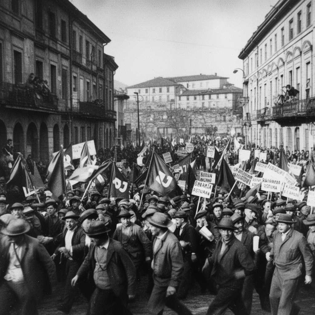 AI-generated illustration of Asturian miners' strike of 1934