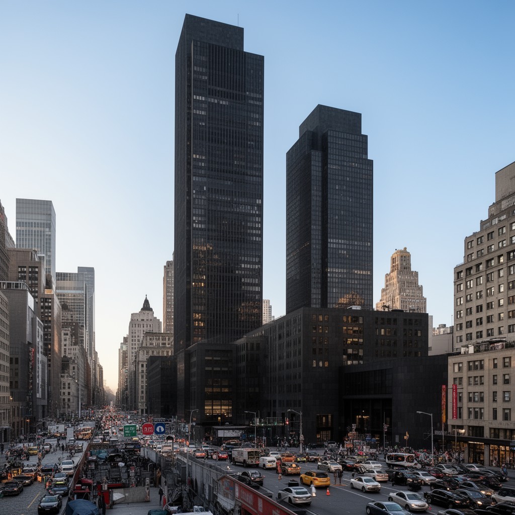 AI-generated illustration of CBS Building (Black Rock), New York City