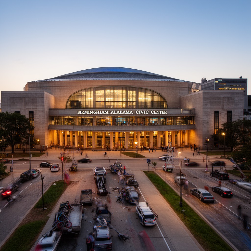 AI-generated illustration of Birmingham, Alabama Civic Center