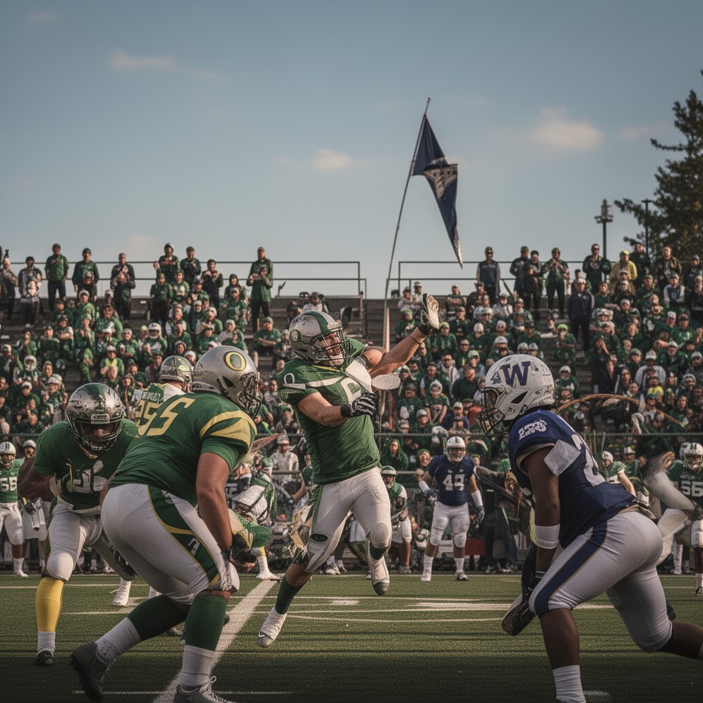 AI-generated illustration of Oregon–Washington football rivalry