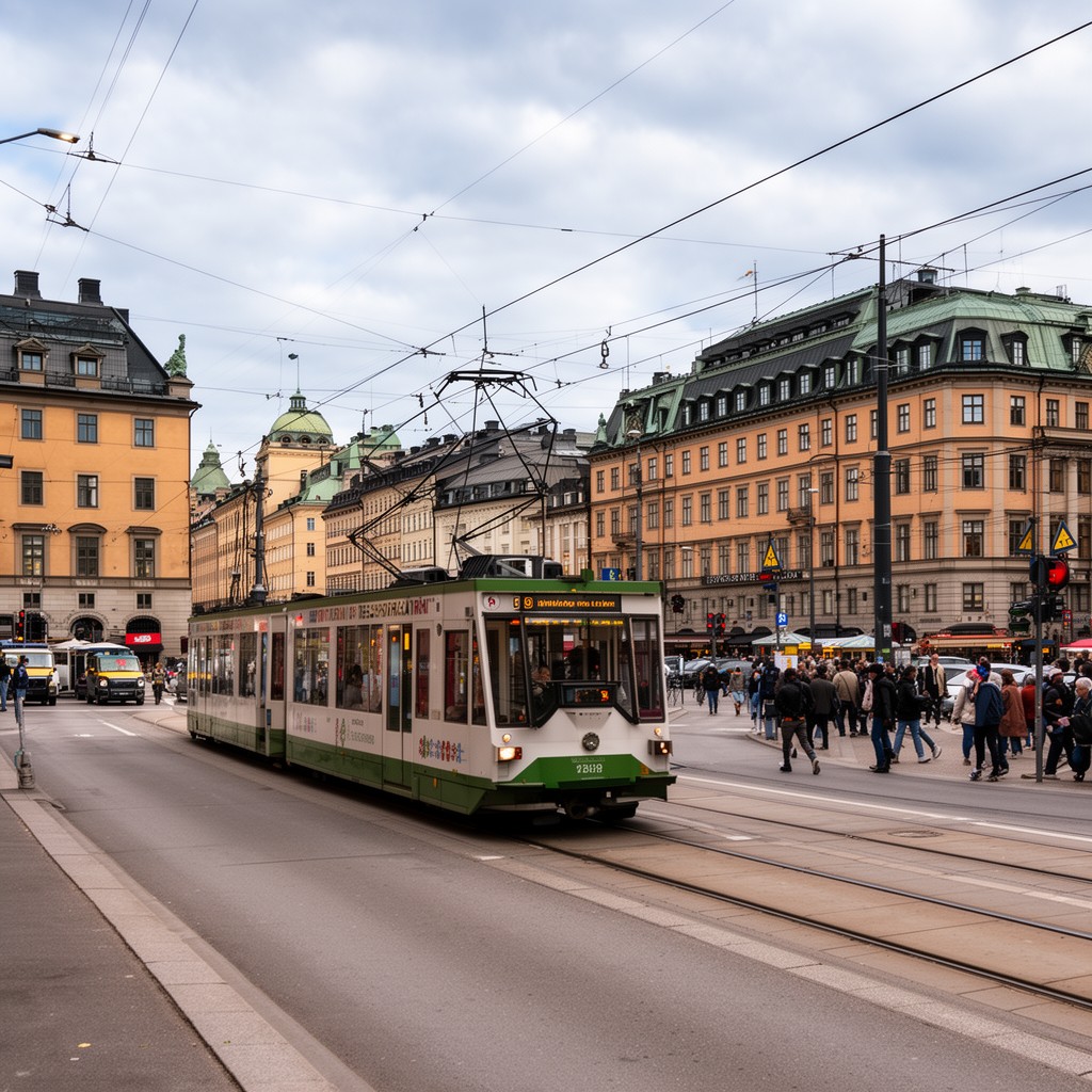 AI-generated illustration of Stockholm tramways