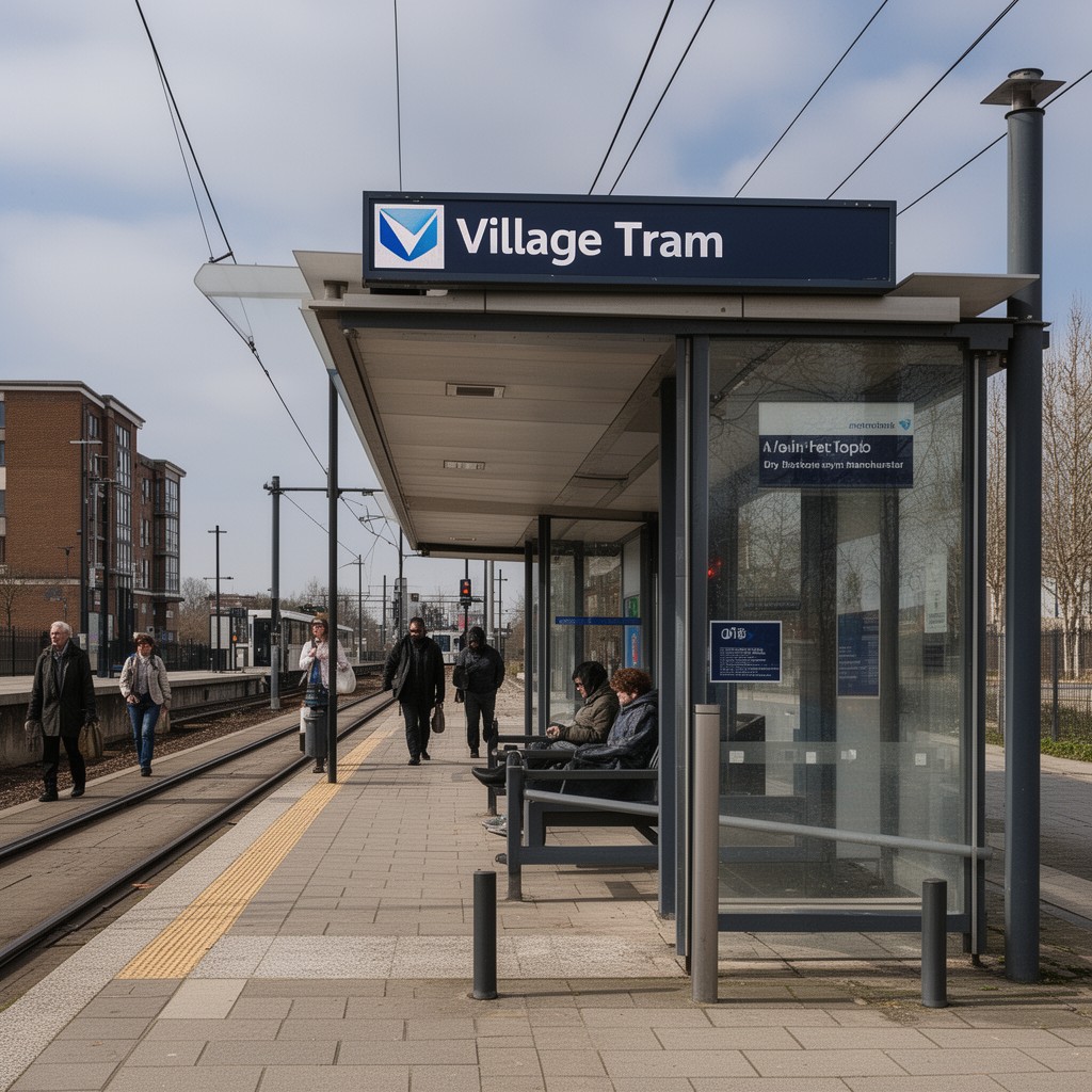 AI-generated illustration of Village tram stop
