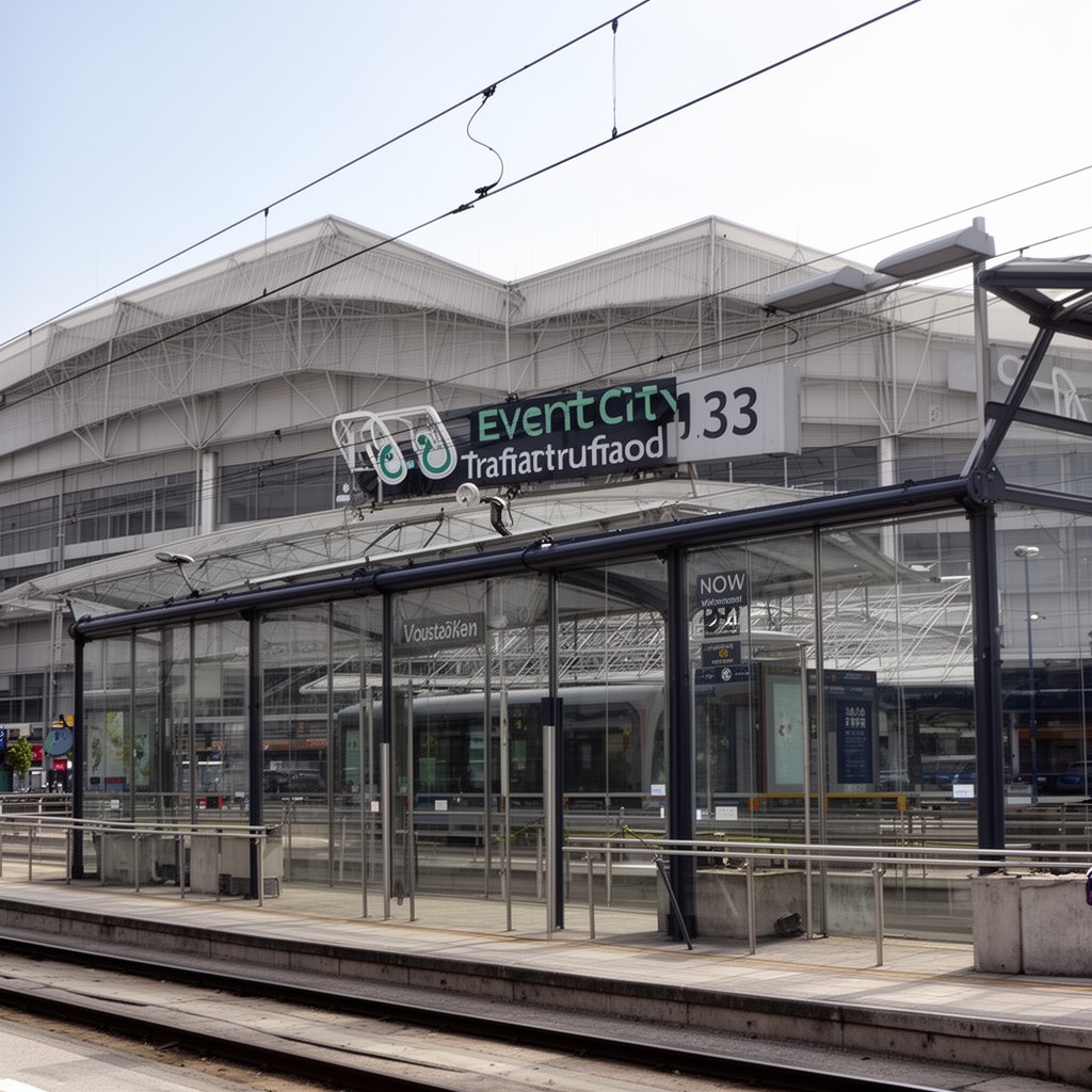 AI-generated illustration of EventCity tram stop