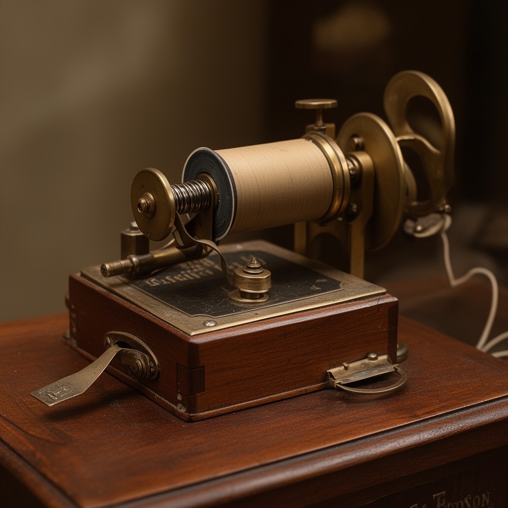 AI-generated illustration of Edison cylinder phonograph