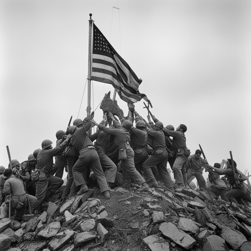 AI-generated illustration of Raising the Flag on Iwo Jima