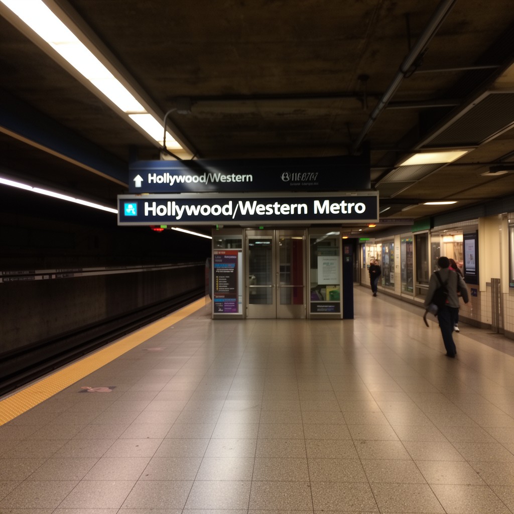 AI-generated illustration of Hollywood/Western Metro station